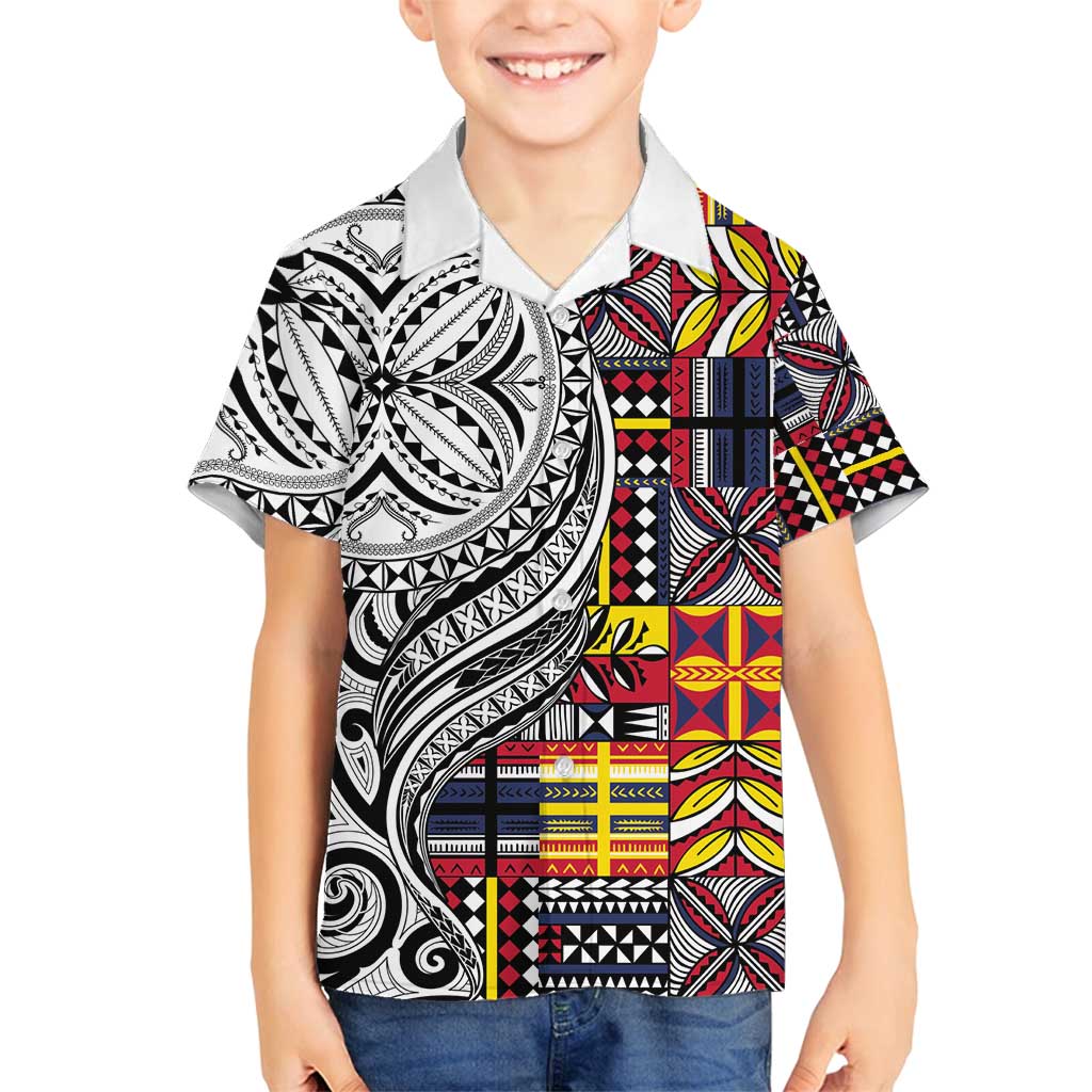 Niue Hiapo and Maori Decoration Tattoos Family Matching Off Shoulder Short Dress and Hawaiian Shirt - Polynesian Pride