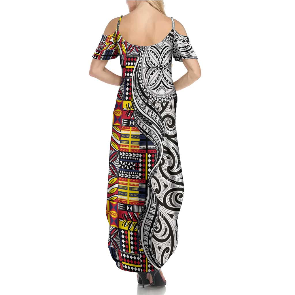 Niue Hiapo and Maori Decoration Tattoos Family Matching Summer Maxi Dress and Hawaiian Shirt - Polynesian Pride