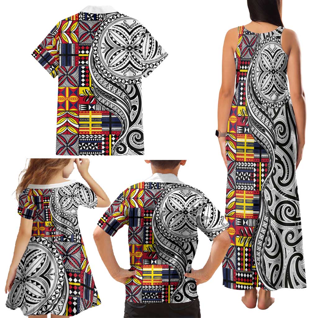 Niue Hiapo and Maori Decoration Tattoos Family Matching Tank Maxi Dress and Hawaiian Shirt - Polynesian Pride