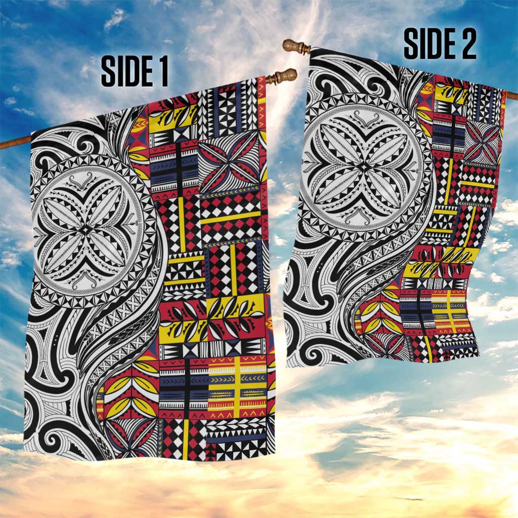 Niue Hiapo and Maori Decoration Tattoos Garden Flag - Polynesian Pride