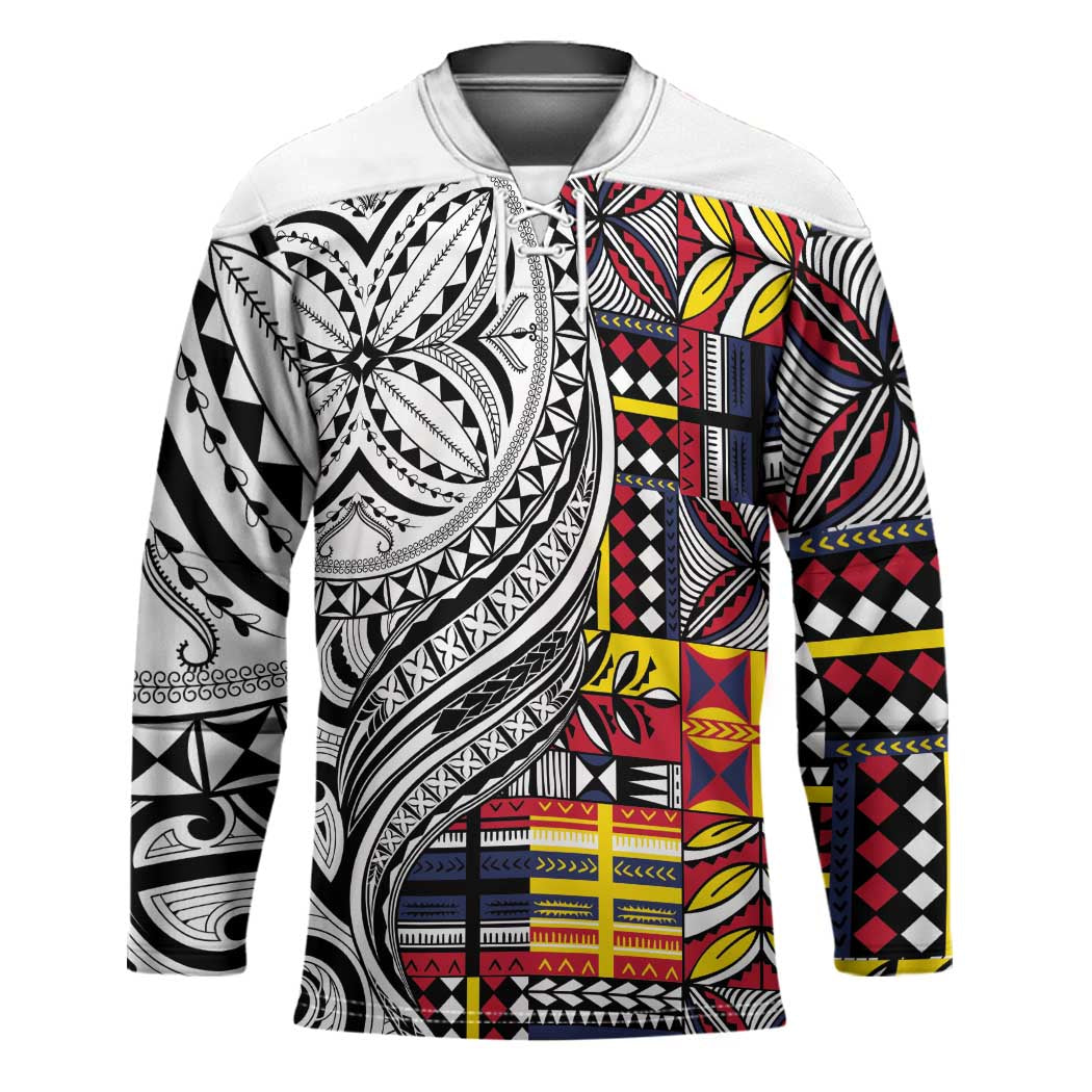 Niue Hiapo and Maori Decoration Tattoos Hockey Jersey LT03 Unisex White - Polynesian Pride