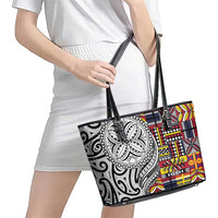 Niue Hiapo and Maori Decoration Tattoos Leather Tote Bag - Polynesian Pride