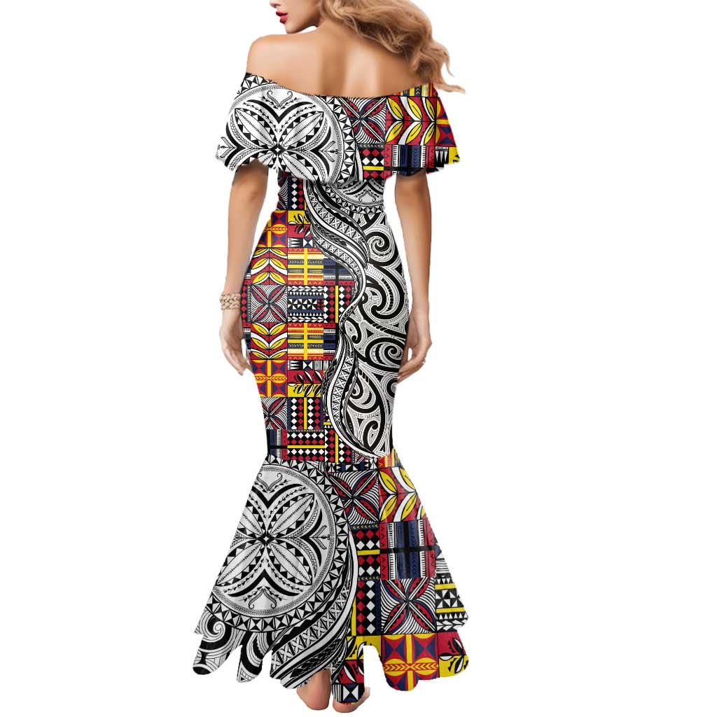 Niue Hiapo and Maori Decoration Tattoos Mermaid Dress - Polynesian Pride