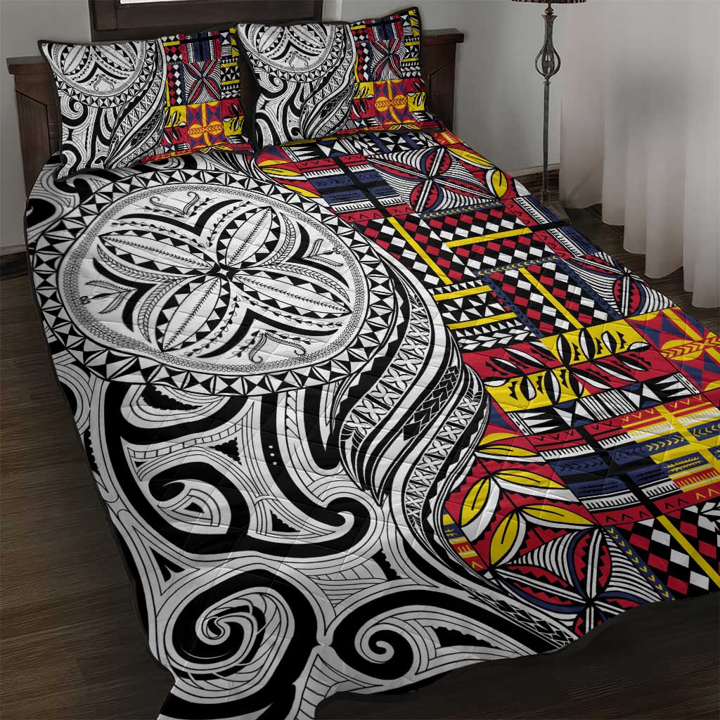 Niue Hiapo and Maori Decoration Tattoos Quilt Bed Set - Polynesian Pride