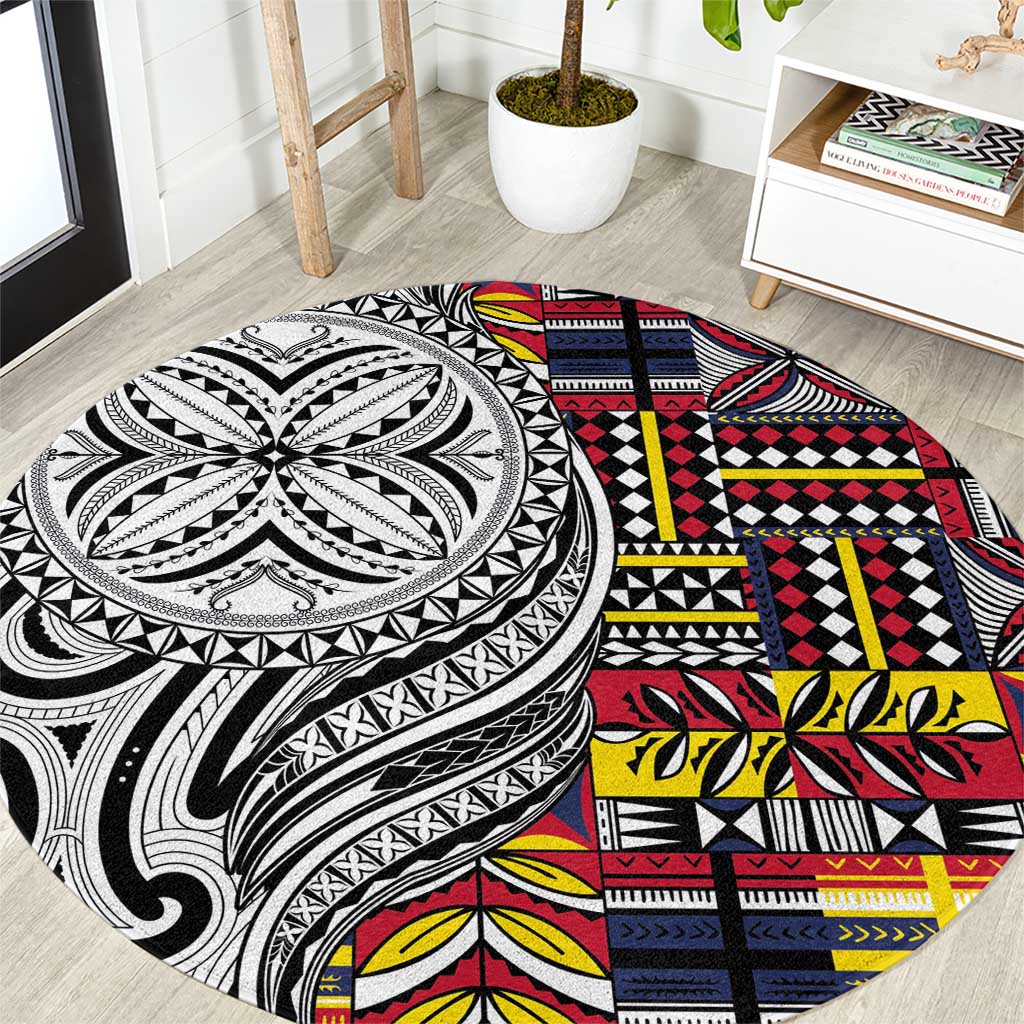 Niue Hiapo and Maori Decoration Tattoos Round Carpet LT03 White - Polynesian Pride