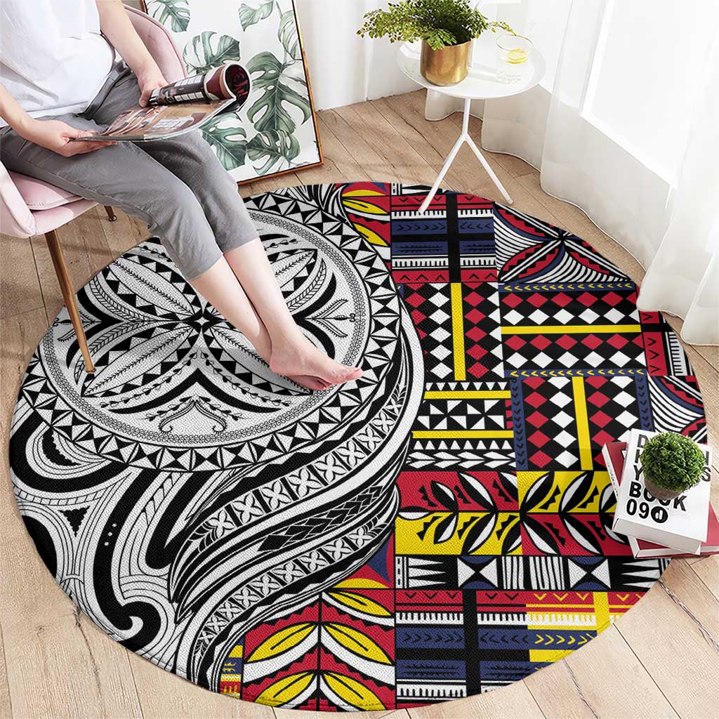 Niue Hiapo and Maori Decoration Tattoos Round Carpet LT03 - Polynesian Pride