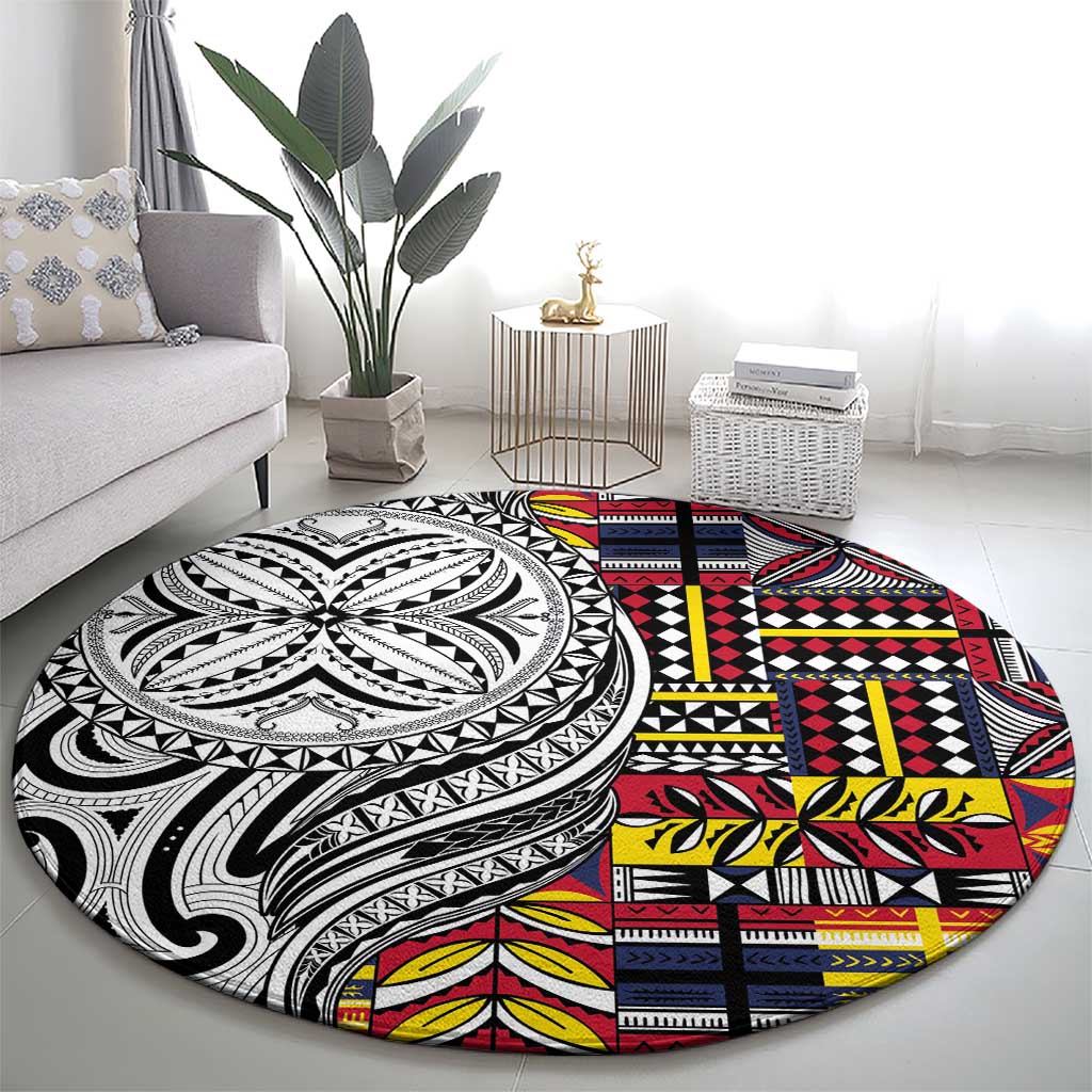 Niue Hiapo and Maori Decoration Tattoos Round Carpet LT03 - Polynesian Pride