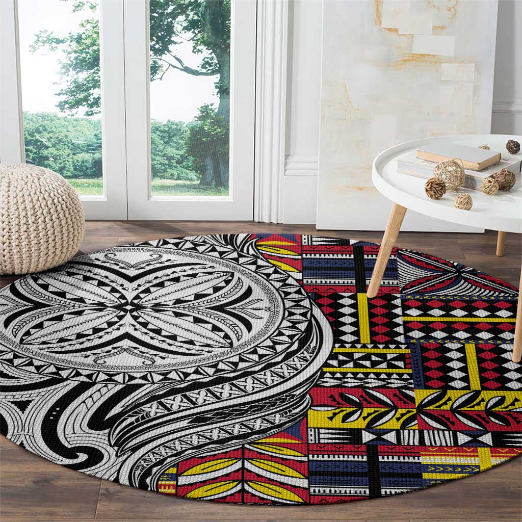 Niue Hiapo and Maori Decoration Tattoos Round Carpet LT03 - Polynesian Pride