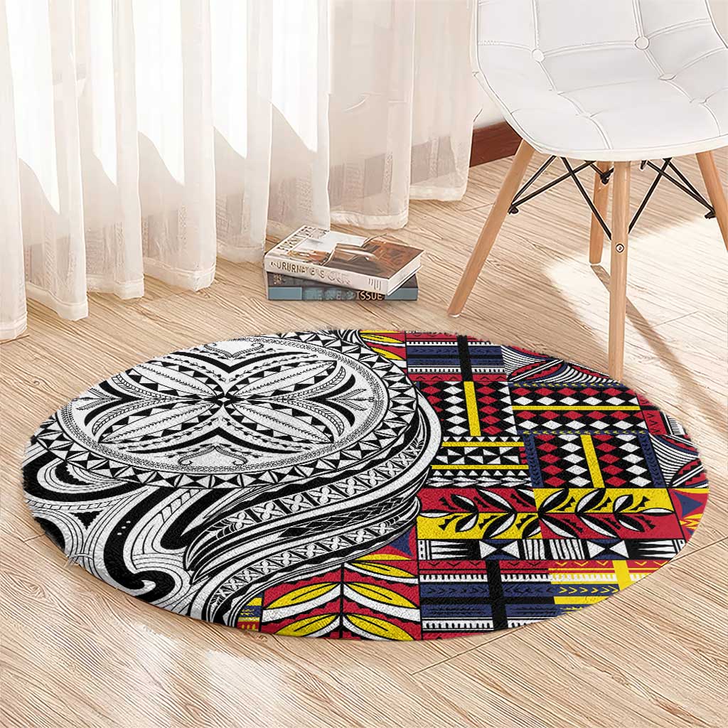 Niue Hiapo and Maori Decoration Tattoos Round Carpet LT03 - Polynesian Pride