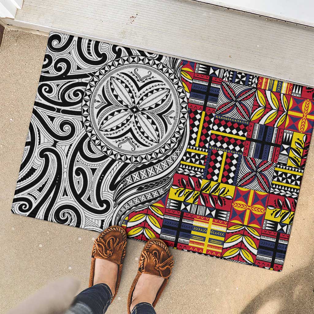 Niue Hiapo and Maori Decoration Tattoos Rubber Doormat - Polynesian Pride
