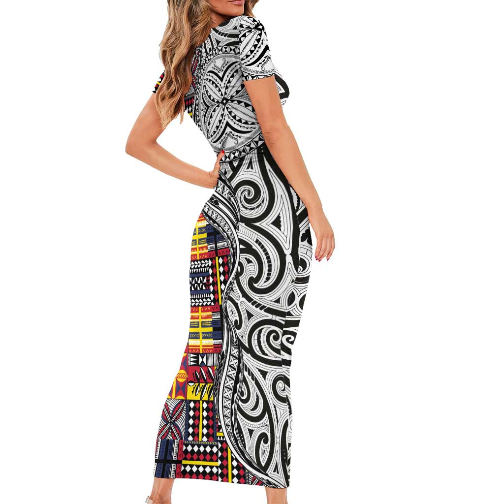 Niue Hiapo and Maori Decoration Tattoos Short Sleeve Bodycon Dress LT03 - Polynesian Pride