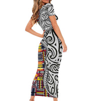 Niue Hiapo and Maori Decoration Tattoos Short Sleeve Bodycon Dress LT03 - Polynesian Pride