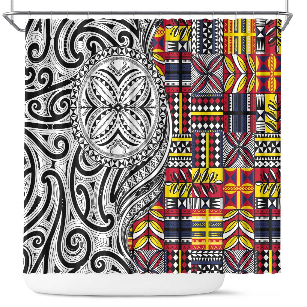 Niue Hiapo and Maori Decoration Tattoos Shower Curtain LT03 White - Polynesian Pride