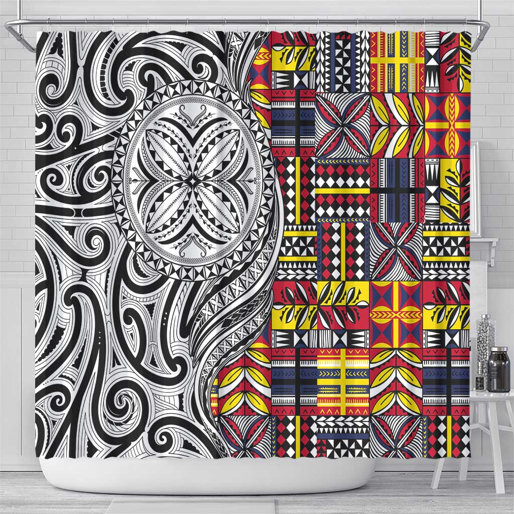 Niue Hiapo and Maori Decoration Tattoos Shower Curtain LT03 - Polynesian Pride