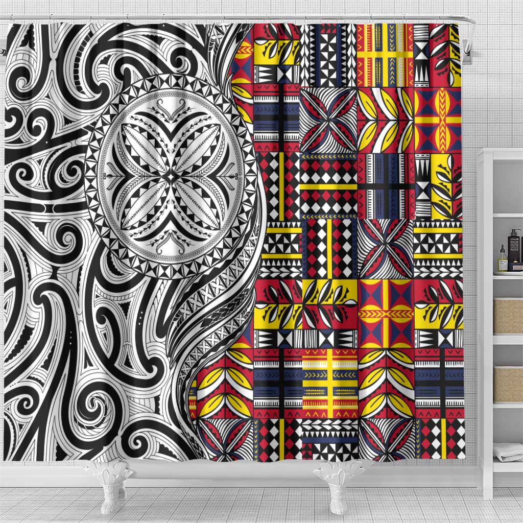 Niue Hiapo and Maori Decoration Tattoos Shower Curtain LT03 - Polynesian Pride