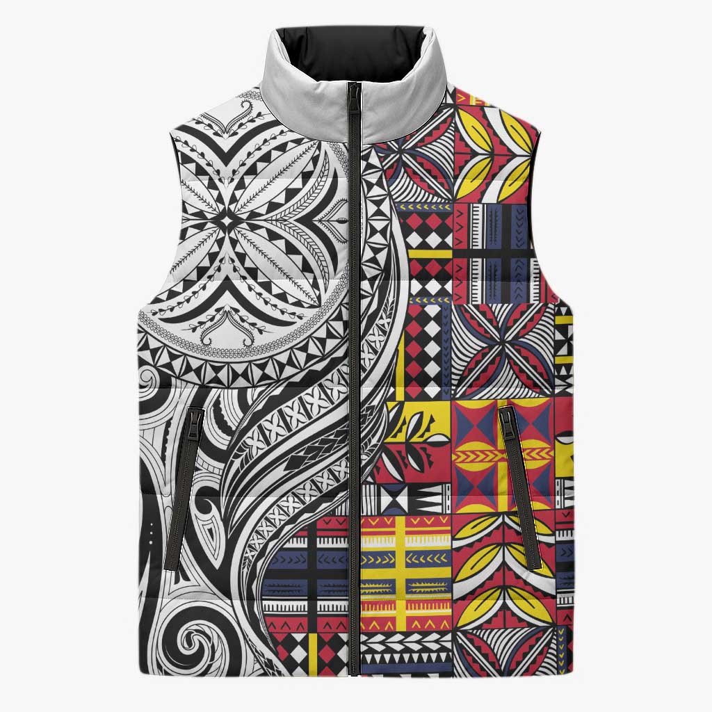 Niue Hiapo and Maori Decoration Tattoos Sleeveless Puffer Jacket - Polynesian Pride