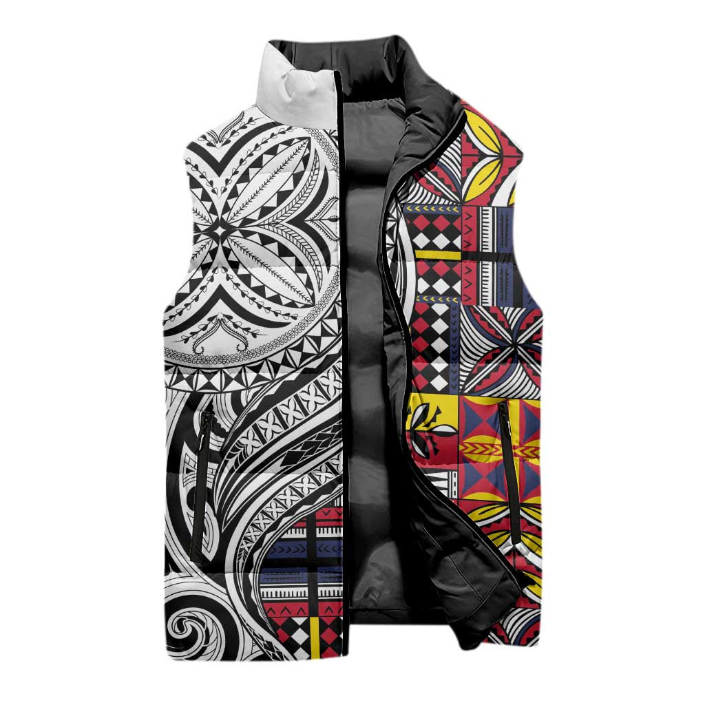 Niue Hiapo and Maori Decoration Tattoos Sleeveless Puffer Jacket - Polynesian Pride