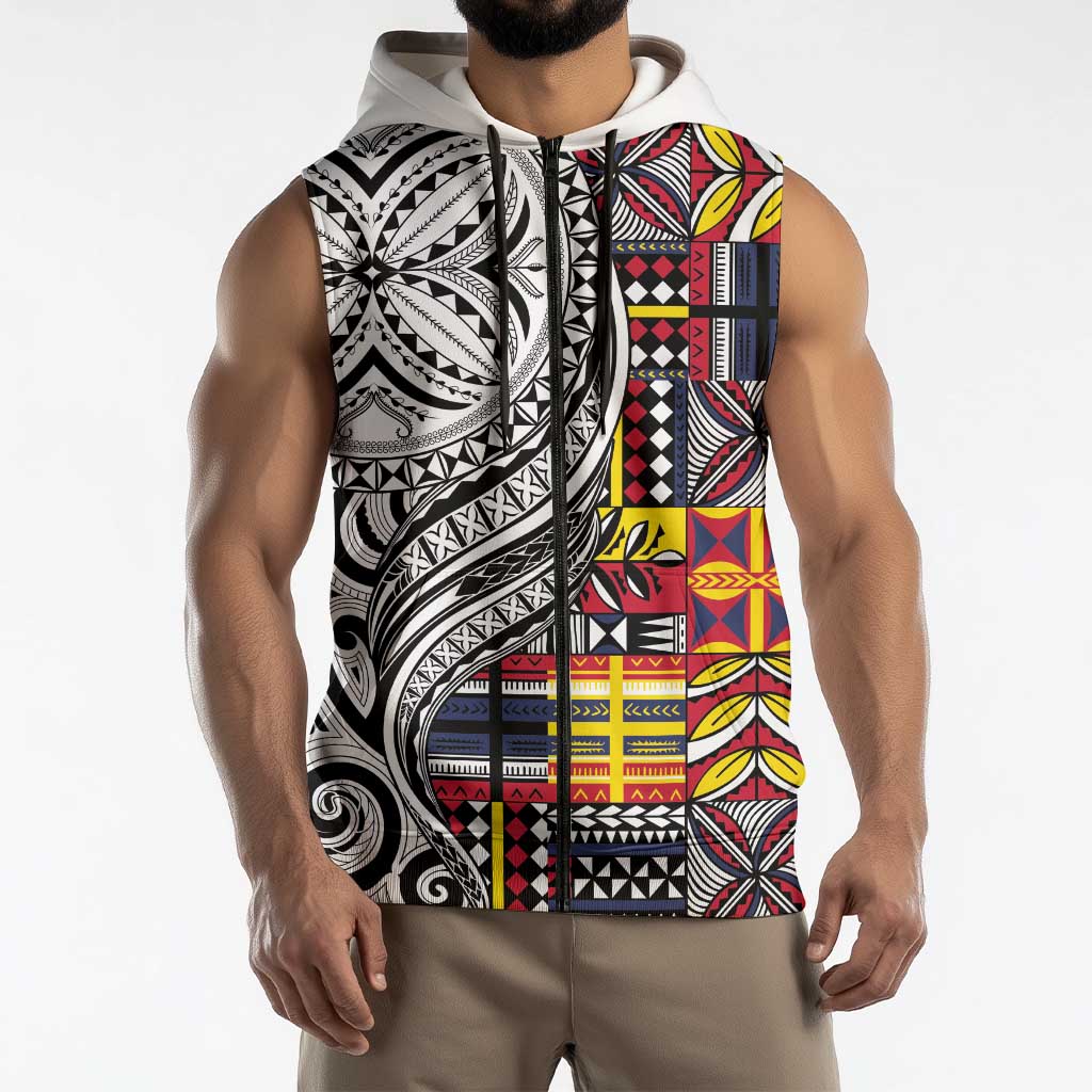 Niue Hiapo and Maori Decoration Tattoos Sleeveless Zip Hoodie LT03 - Polynesian Pride