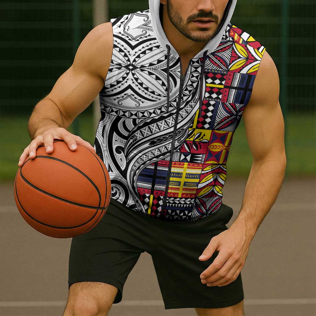 Niue Hiapo and Maori Decoration Tattoos Sleeveless Zip Hoodie LT03 - Polynesian Pride
