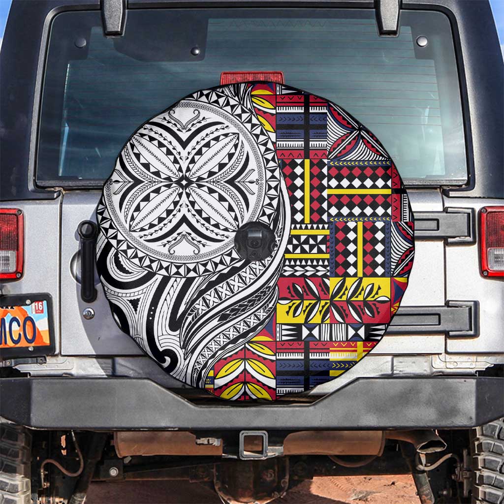 Niue Hiapo and Maori Decoration Tattoos Spare Tire Cover LT03 White - Polynesian Pride