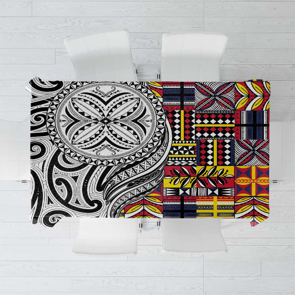 Niue Hiapo and Maori Decoration Tattoos Tablecloth LT03 White - Polynesian Pride