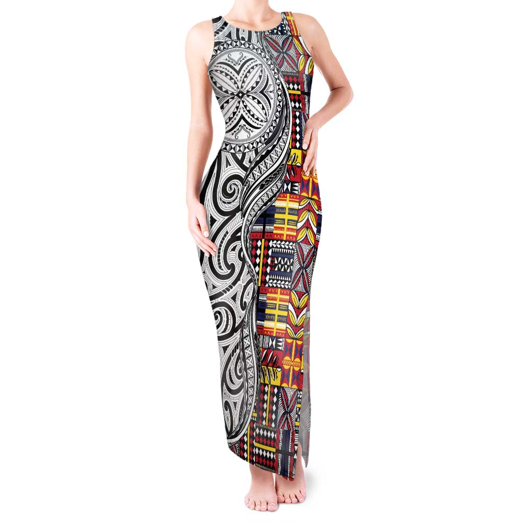 Niue Hiapo and Maori Decoration Tattoos Tank Maxi Dress LT03 Women White - Polynesian Pride