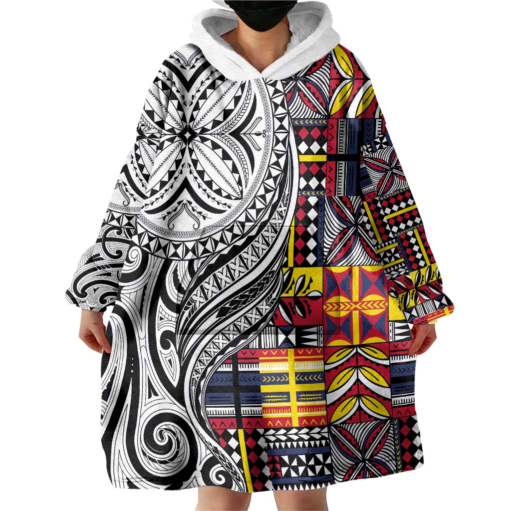 Niue Hiapo and Maori Decoration Tattoos Wearable Blanket Hoodie LT03 - Polynesian Pride