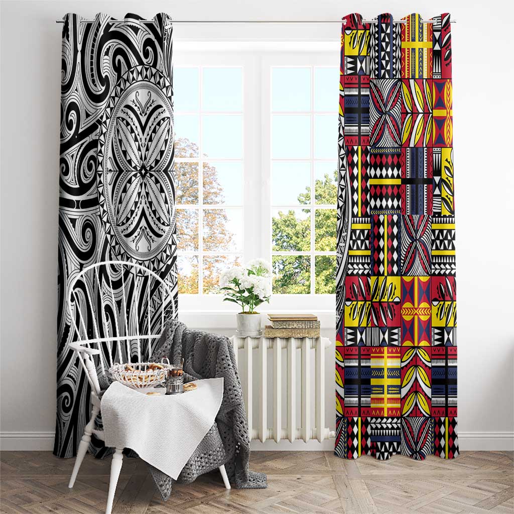 Niue Hiapo and Maori Decoration Tattoos Window Curtain LT03 - Polynesian Pride