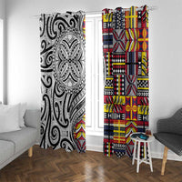 Niue Hiapo and Maori Decoration Tattoos Window Curtain LT03 With Grommets White - Polynesian Pride