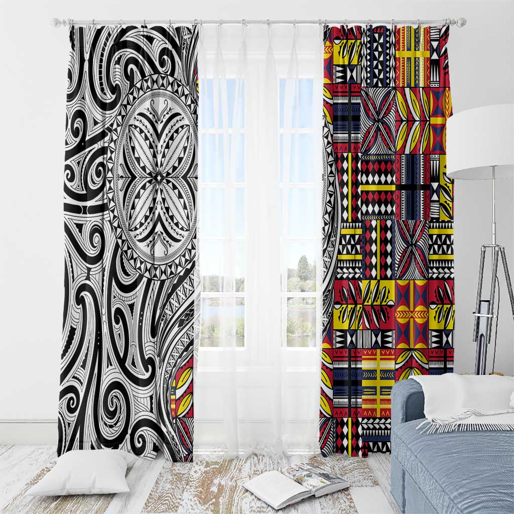 Niue Hiapo and Maori Decoration Tattoos Window Curtain LT03 - Polynesian Pride