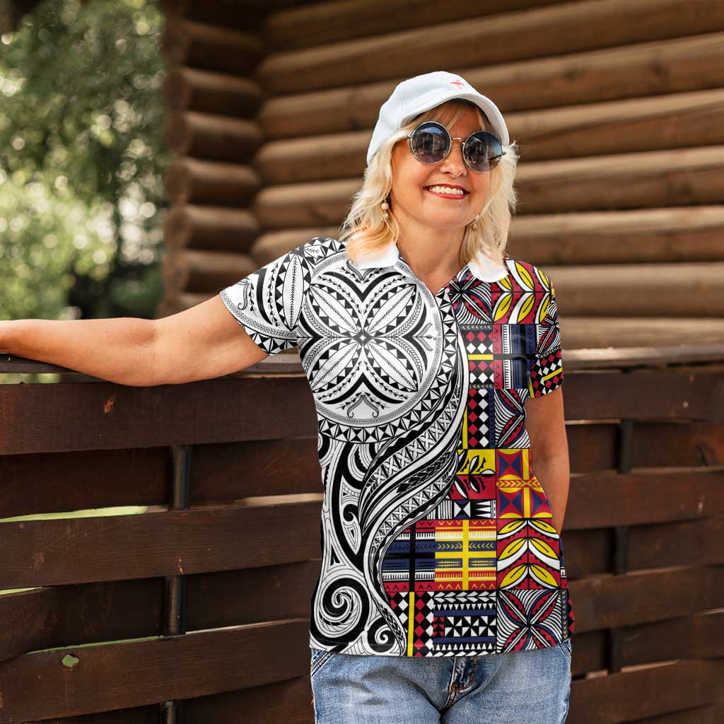 Niue Hiapo and Maori Decoration Tattoos Women Polo Shirt - Polynesian Pride