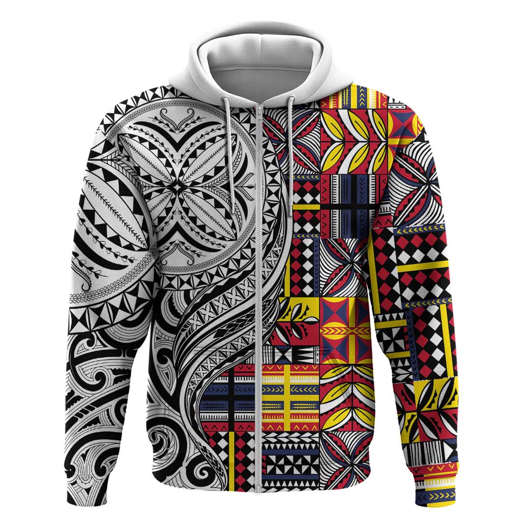 Niue Hiapo and Maori Decoration Tattoos Zip Hoodie LT03 Zip Hoodie White - Polynesian Pride