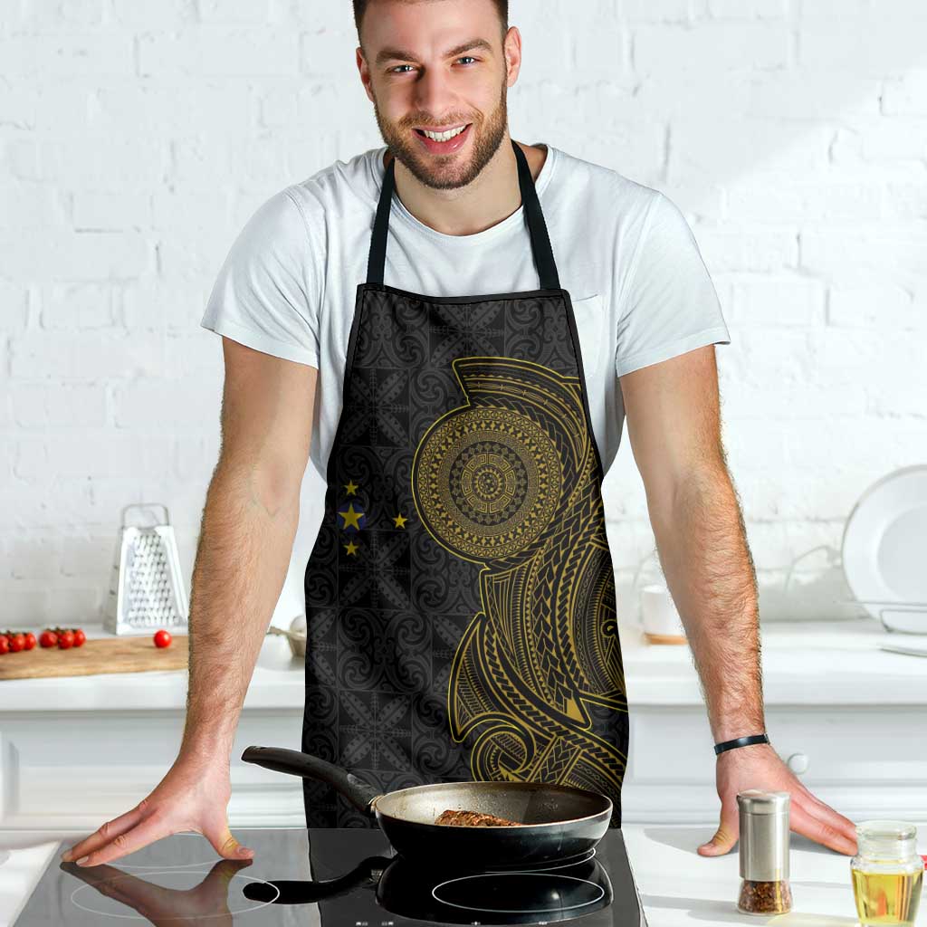 Niue Polynesian Hiapo Tattoo Art Apron Half Style Black Gold Color - Polynesian Pride