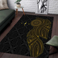 Niue Polynesian Hiapo Tattoo Art Area Rug Half Style Black Gold Color - Polynesian Pride