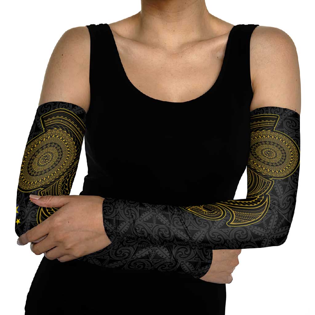 Niue Polynesian Hiapo Tattoo Art Arm Sleeves Half Style Black Gold Color - Polynesian Pride
