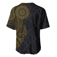 Niue Polynesian Hiapo Tattoo Art Baseball Jersey Half Style Black Gold Color - Polynesian Pride