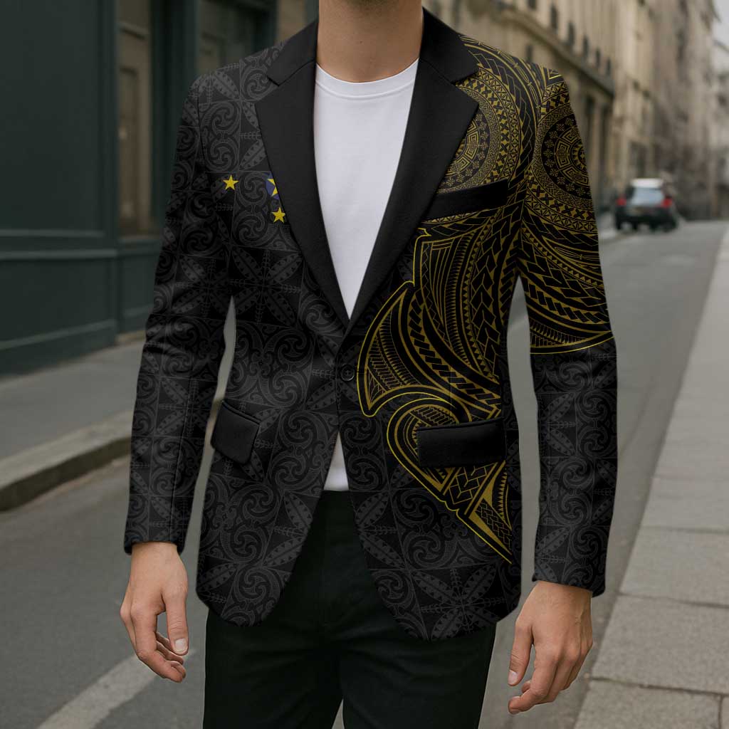 Niue Polynesian Hiapo Tattoo Art Blazer Half Style Black Gold Color - Polynesian Pride