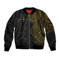 Niue Polynesian Hiapo Tattoo Art Bomber Jacket Half Style Black Gold Color - Polynesian Pride