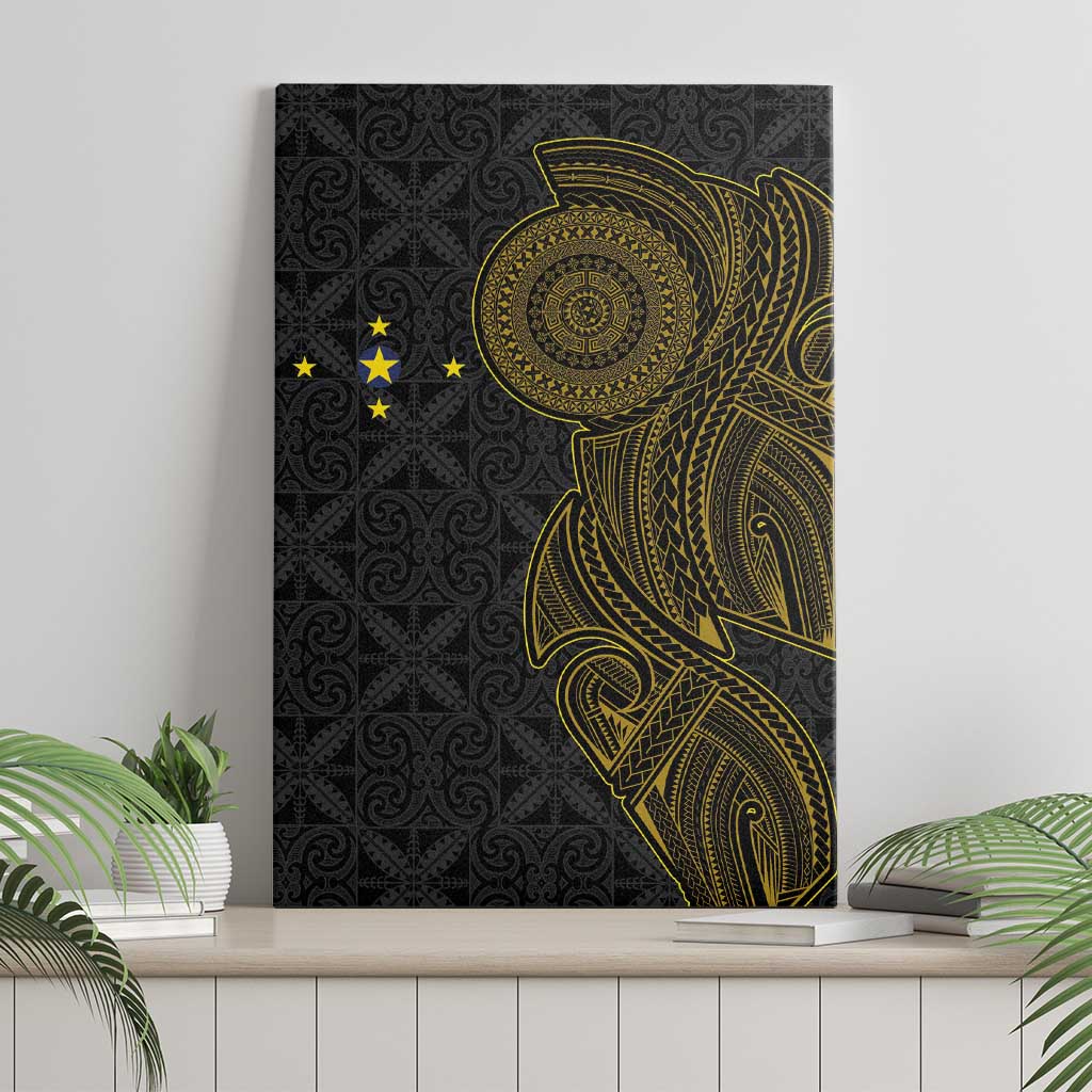 Niue Polynesian Hiapo Tattoo Art Canvas Wall Art Half Style Black Gold Color - Polynesian Pride