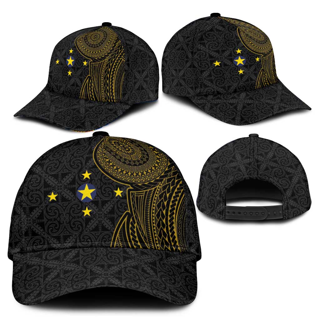Niue Polynesian Hiapo Tattoo Art Classic Cap Half Style Black Gold Color - Polynesian Pride