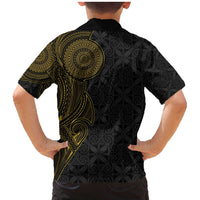 Niue Polynesian Hiapo Tattoo Art Family Matching Mermaid Dress and Hawaiian Shirt Half Style Black Gold Color - Polynesian Pride
