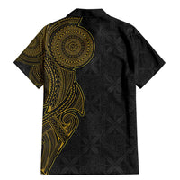 Niue Polynesian Hiapo Tattoo Art Family Matching Mermaid Dress and Hawaiian Shirt Half Style Black Gold Color - Polynesian Pride