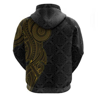Niue Polynesian Hiapo Tattoo Art Hoodie Half Style Black Gold Color - Polynesian Pride