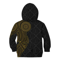 Niue Polynesian Hiapo Tattoo Art Kid Hoodie Half Style Black Gold Color - Polynesian Pride