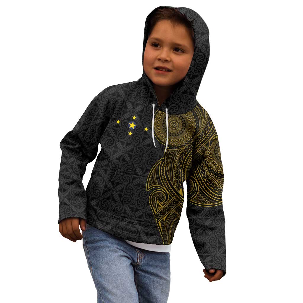 Niue Polynesian Hiapo Tattoo Art Kid Hoodie Half Style Black Gold Color - Polynesian Pride
