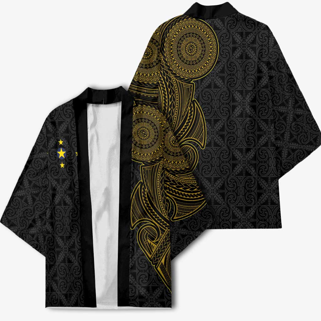 Niue Polynesian Hiapo Tattoo Art Kimono Half Style Black Gold Color - Polynesian Pride