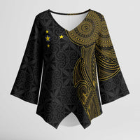 Niue Polynesian Hiapo Tattoo Art Kimono Sleeve Blouse Half Style Black Gold Color - Polynesian Pride