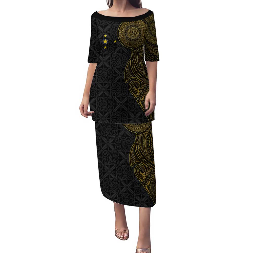 Niue Polynesian Hiapo Tattoo Art Puletasi Half Style Black Gold Color - Polynesian Pride