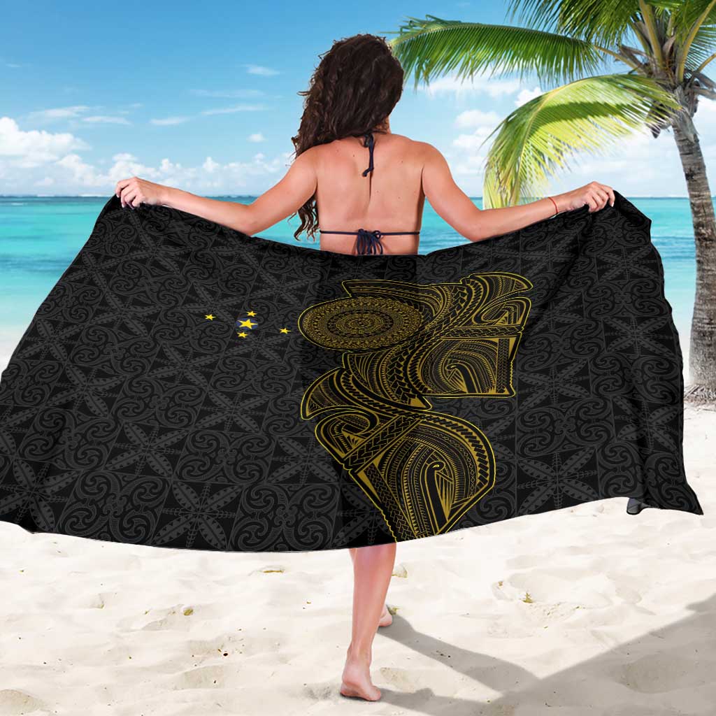 Niue Polynesian Hiapo Tattoo Art Sarong Half Style Black Gold Color - Polynesian Pride