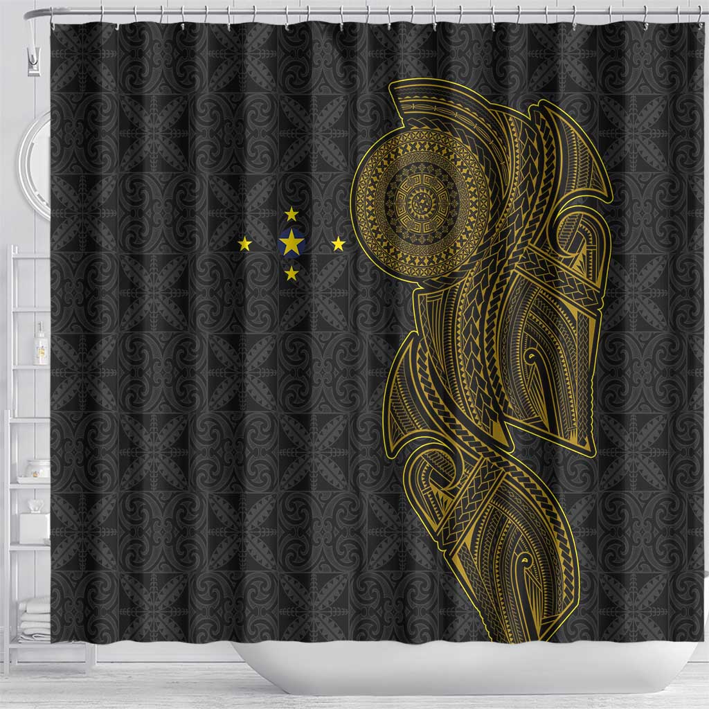 Niue Polynesian Hiapo Tattoo Art Shower Curtain Half Style Black Gold Color - Polynesian Pride